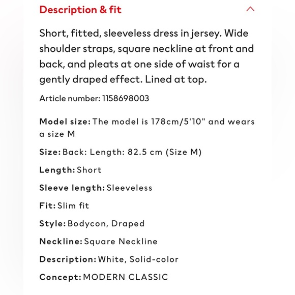 H&M Pleated Dress in Ivory White XL NWT - Picture 7 of 9